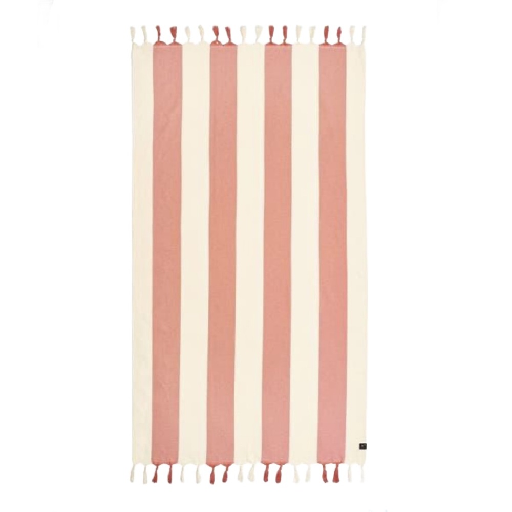 NWT Slowtide Capri Fringe Turkish Beach Towel | Oversized Pink Cream Stripe